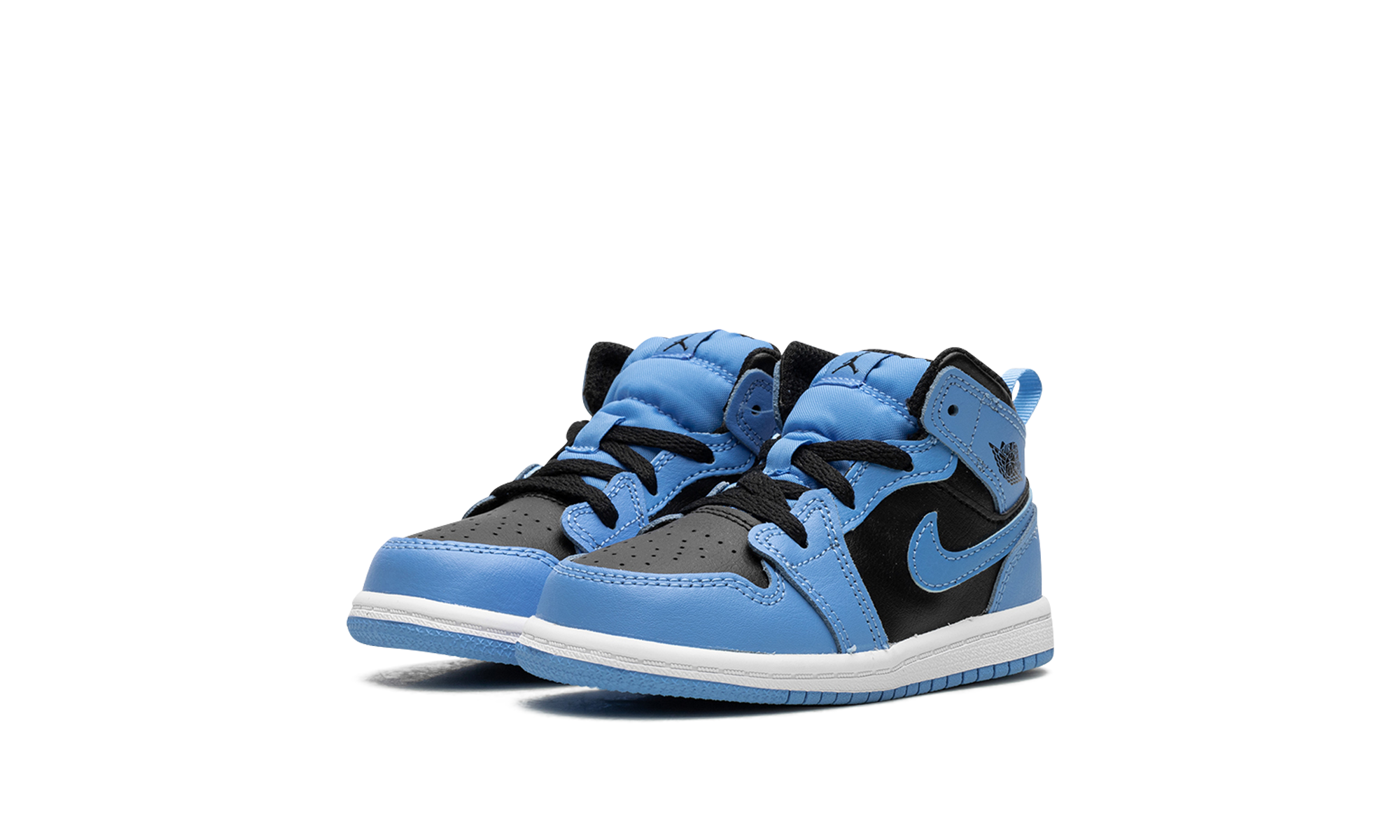 jordan 1 mid university blue black td+DQ8425-401+diagnol left view