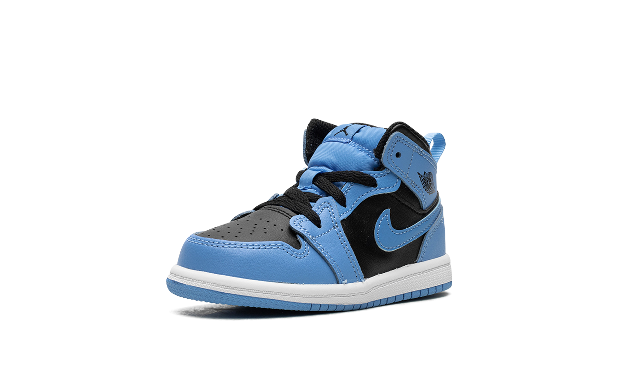 jordan 1 mid university blue black td+DQ8425-401+left diagnol single view