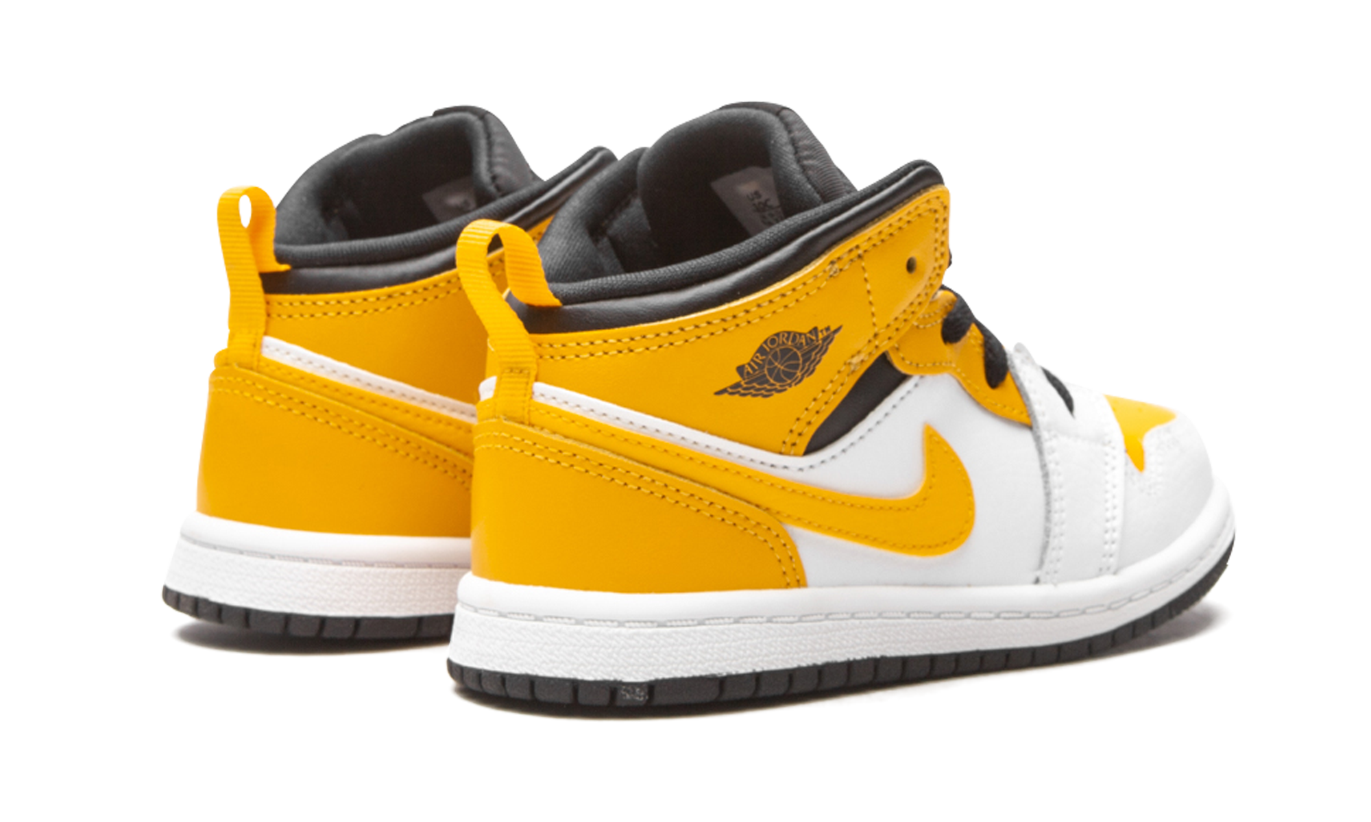 jordan 1 mid university gold td+640735-170+diagnol right behind view