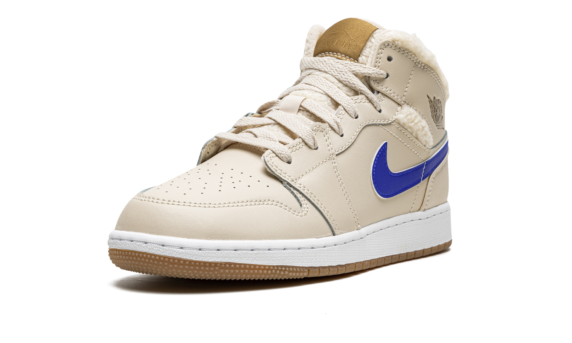 jordan 1 mid utility fleece pearl white gs+DO2207-264+left diagnol single view