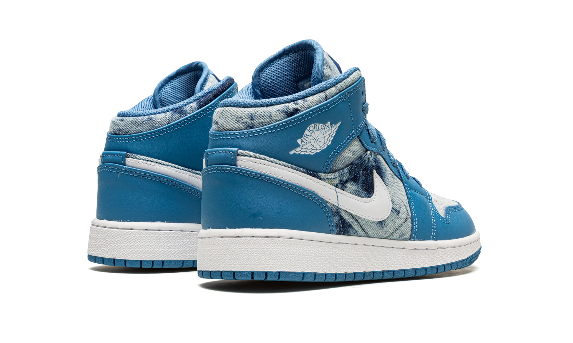 jordan 1 mid washed denim gs+DM8951-400+diagnol right behind view