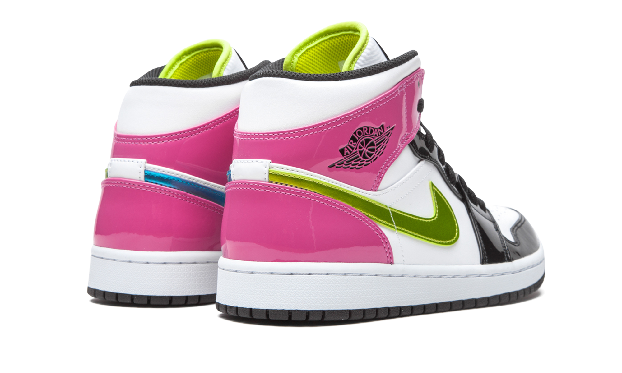 jordan 1 mid white black cyber pink+CZ9834-100+diagnol right behind view