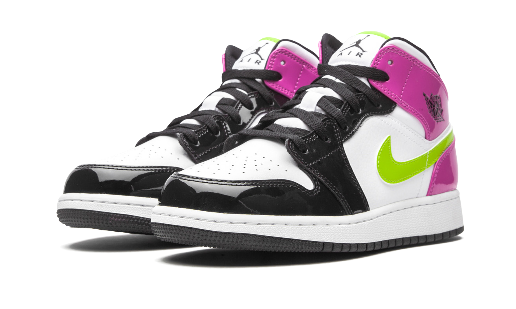 jordan 1 mid white black cyber pink gs+CZ9835-100+diagnol left view