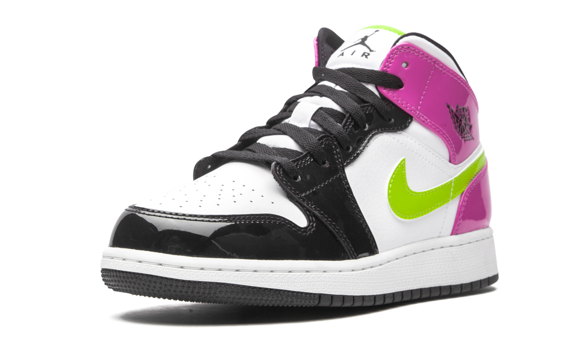 jordan 1 mid white black cyber pink gs+CZ9835-100+left diagnol single view