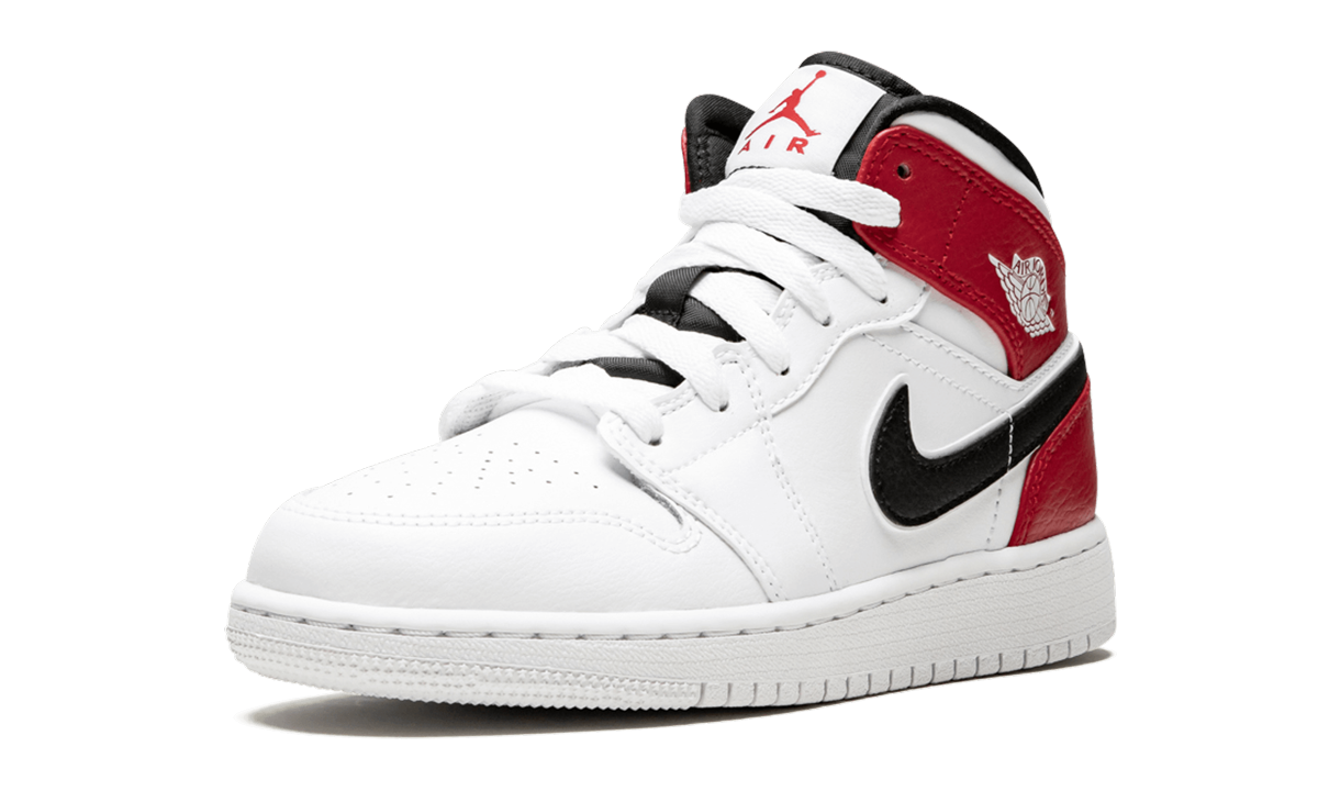 jordan 1 mid white black gym red gs+554725-116+left diagnol single view