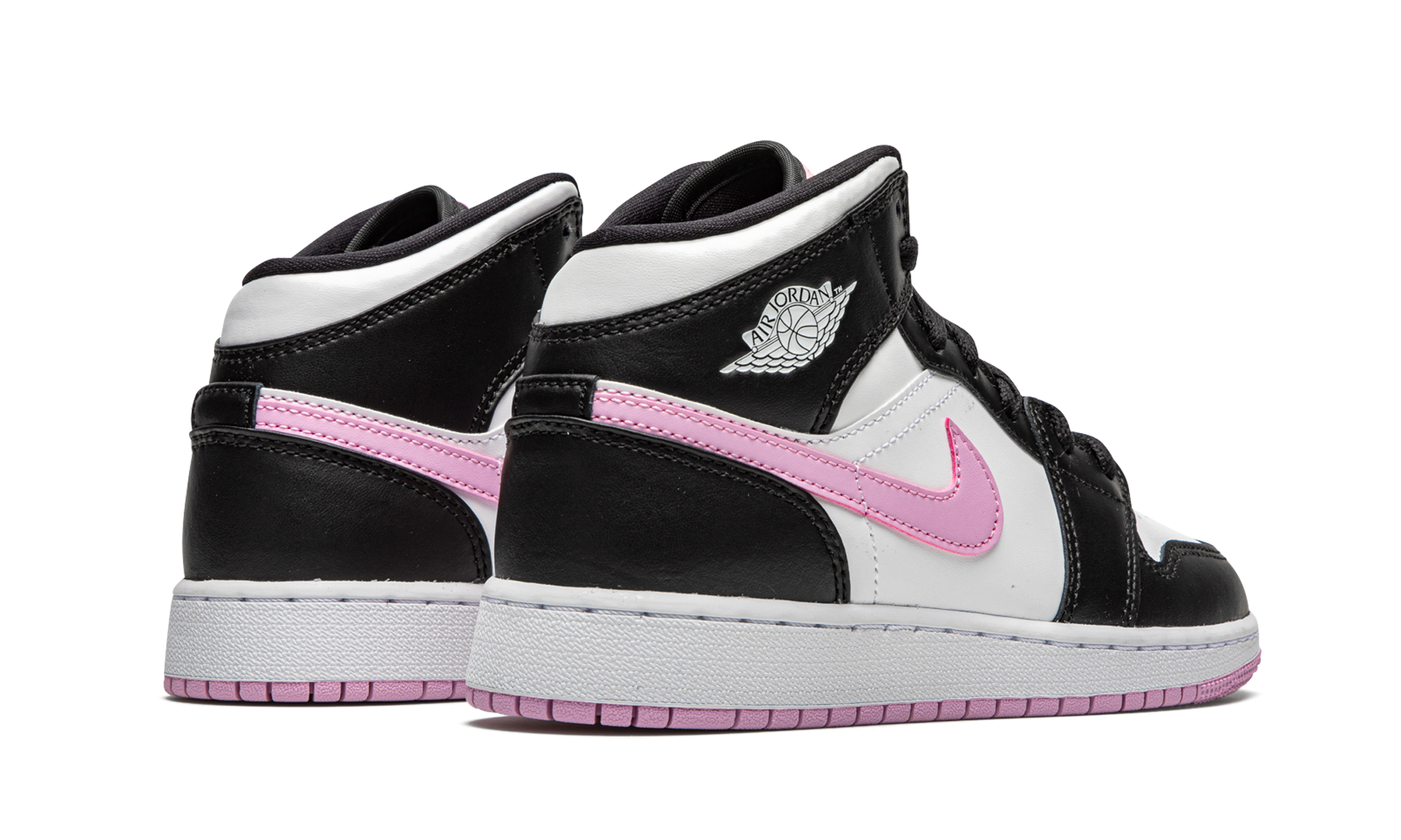 jordan 1 mid white black light arctic pink gs+555112-103+diagnol right behind view