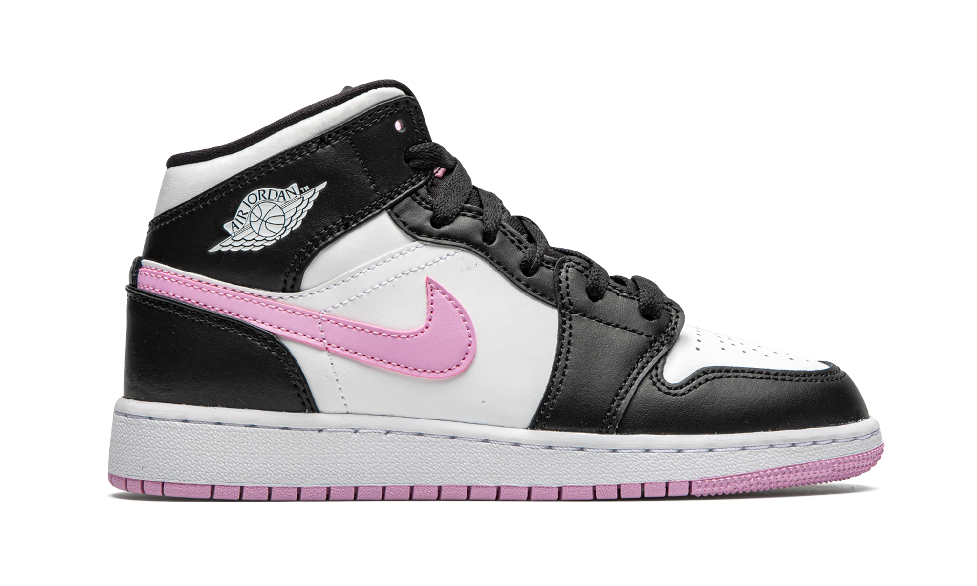 jordan 1 mid white black light arctic pink gs+555112-103+right view