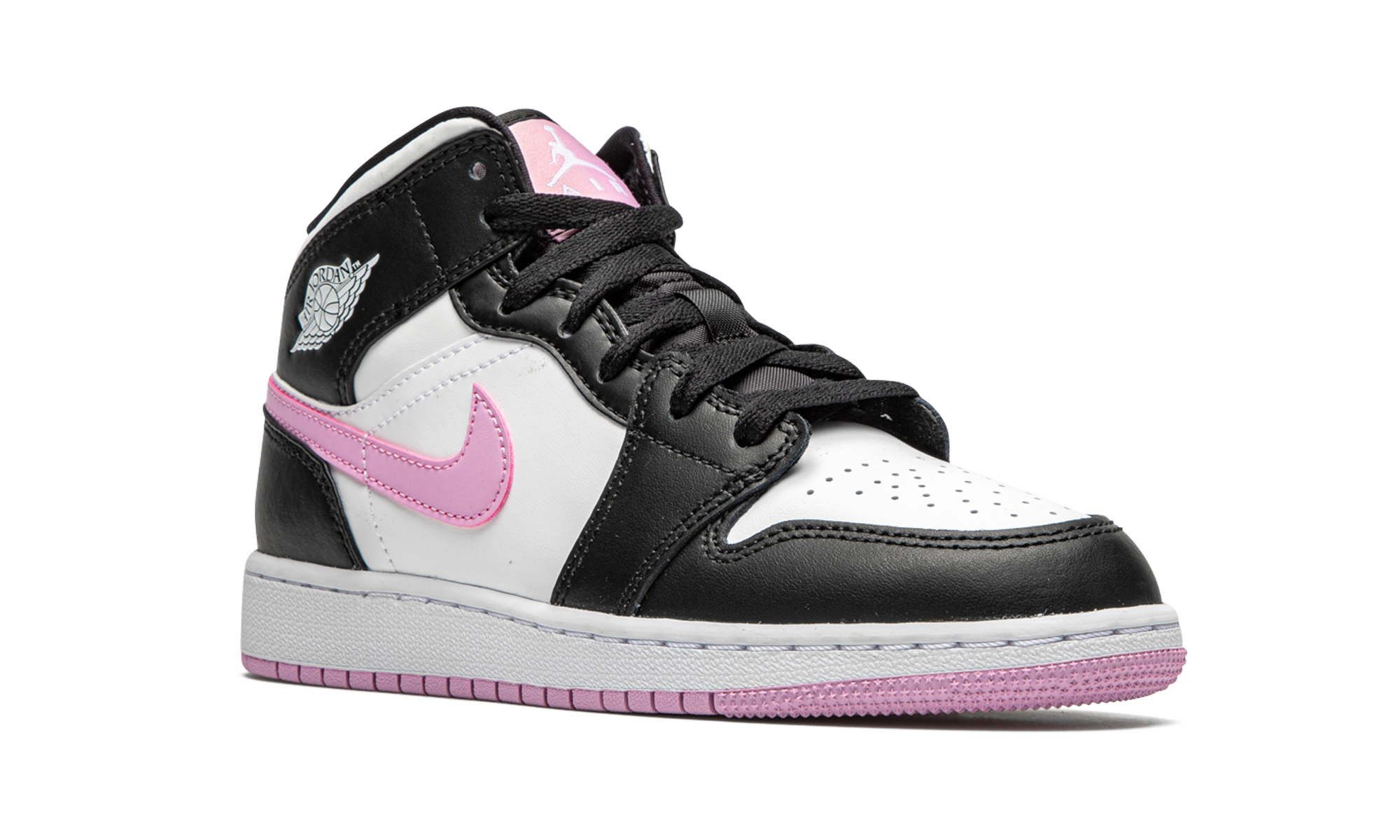 jordan 1 mid white black light arctic pink gs+555112-103+diagnol right view