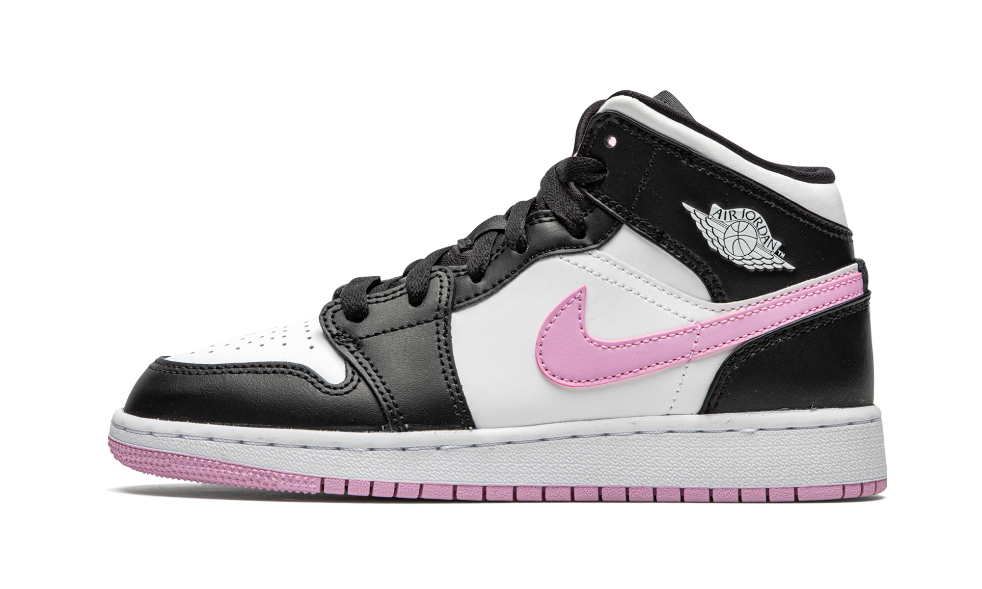jordan 1 mid white black light arctic pink gs+555112-103+diagnol right view 1