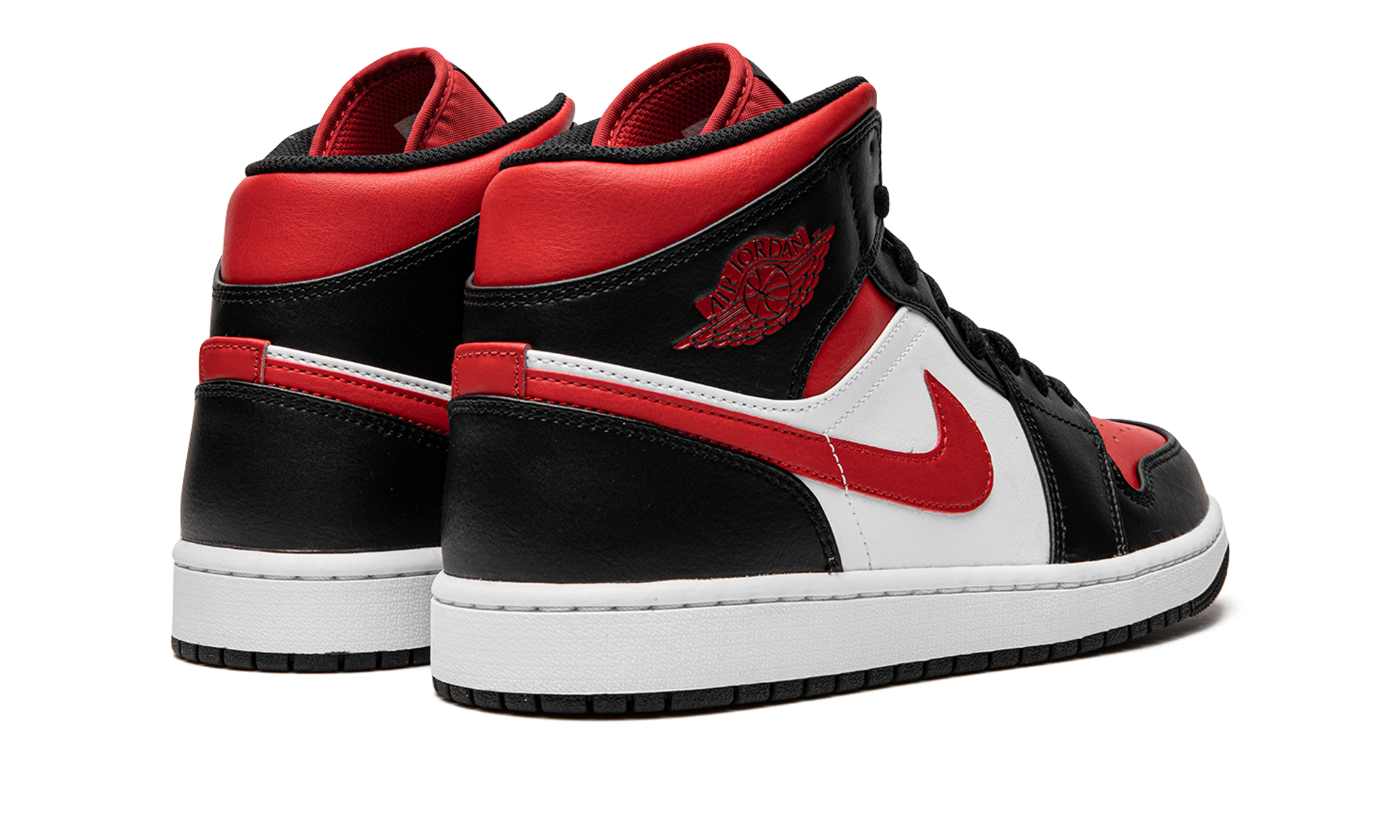 jordan 1 mid white black red 2022+554724-079+diagnol right behind view