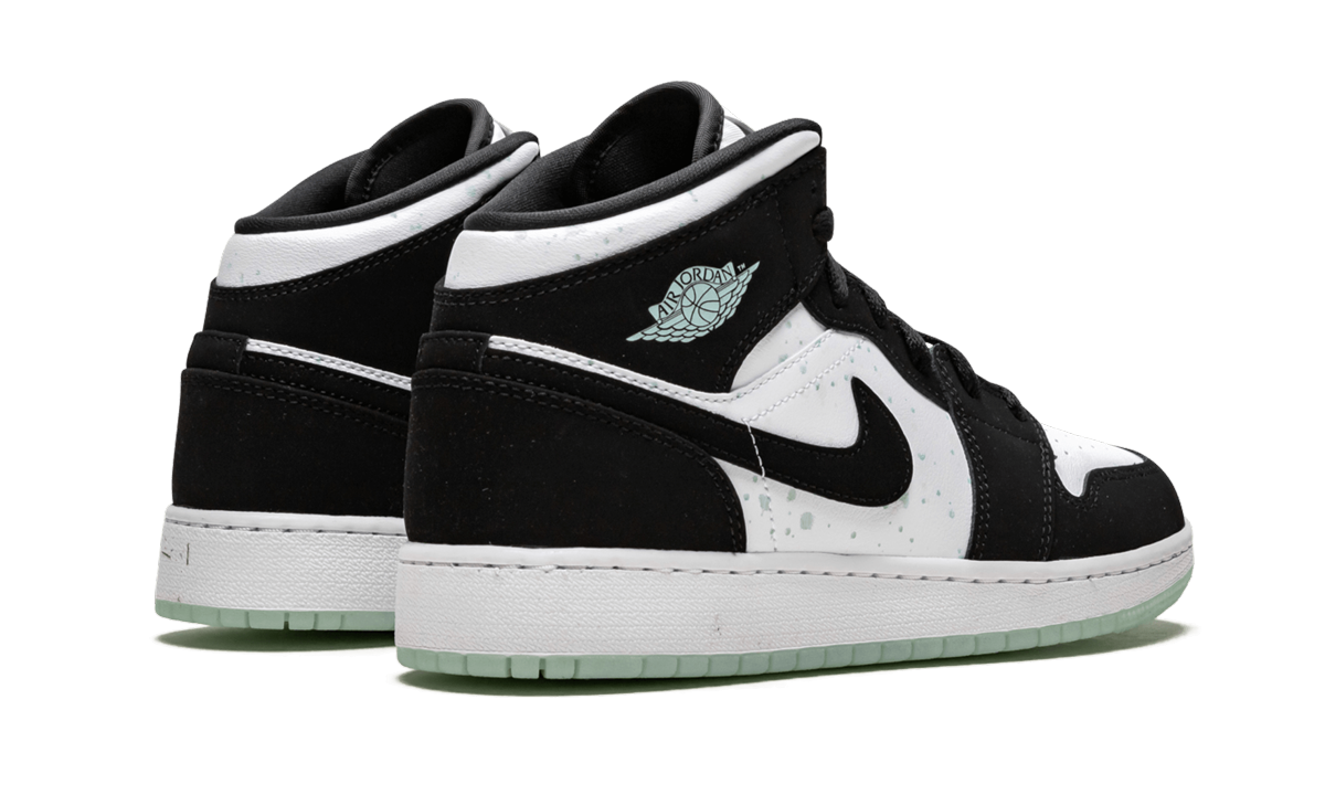 jordan 1 mid white black teal tint gs+BQ6931-103+diagnol right behind view