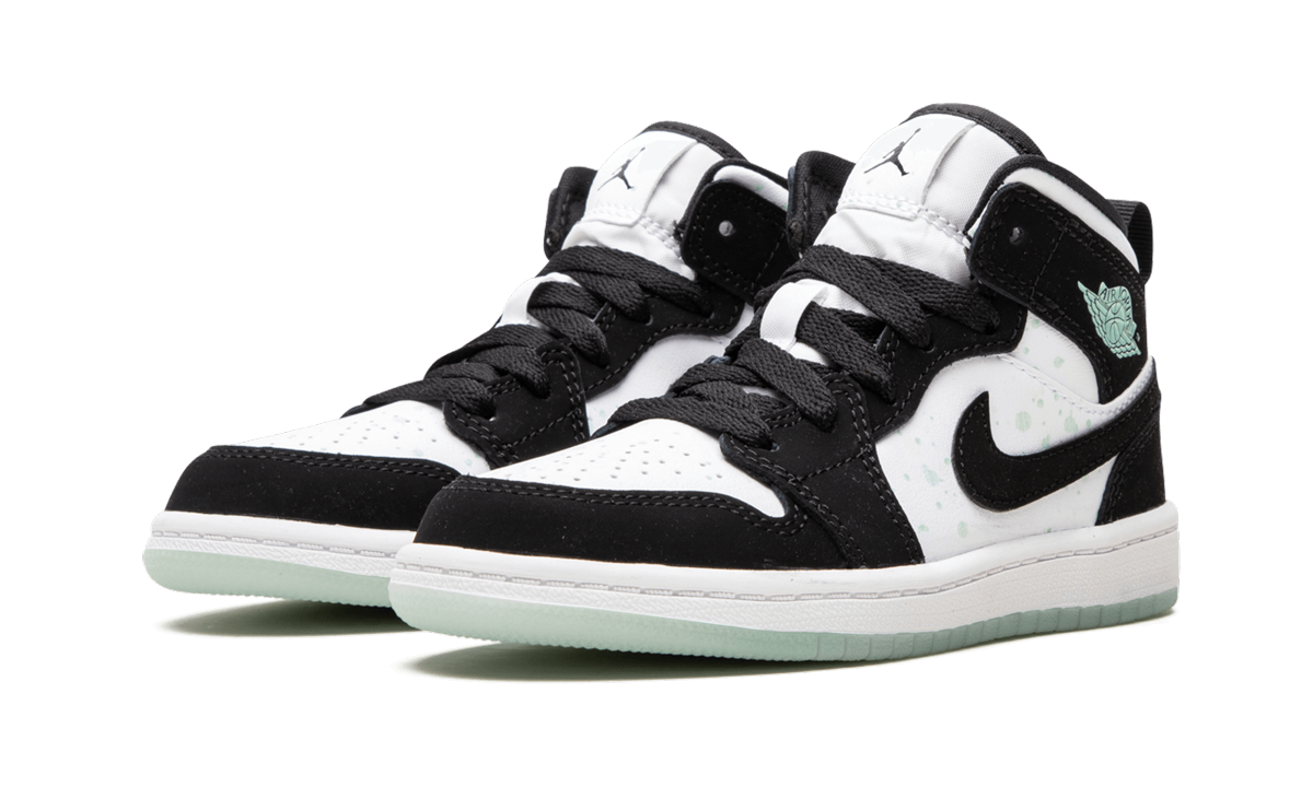 jordan 1 mid white black teal tint ps+BQ6932-103+diagnol left view