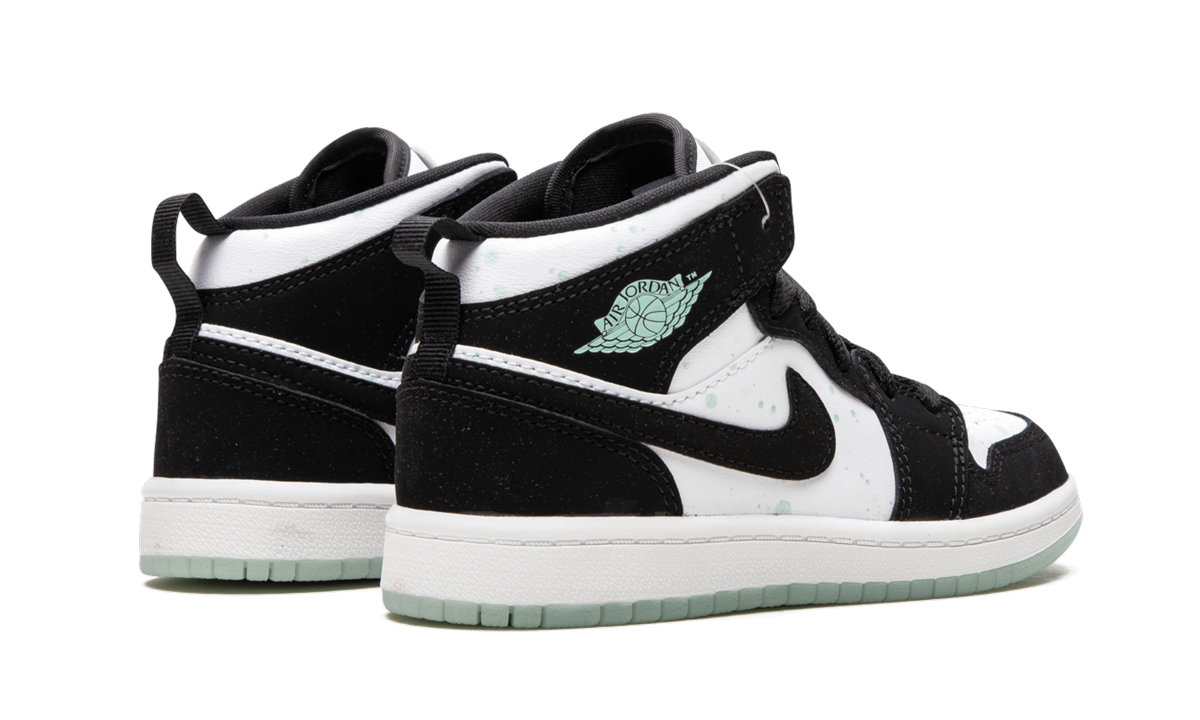 jordan 1 mid white black teal tint ps+BQ6932-103+diagnol right behind view