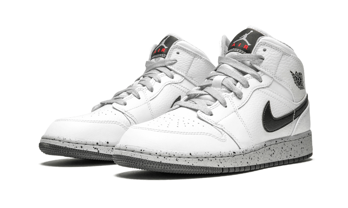 jordan 1 mid white cement gs+554725-115+diagnol left view