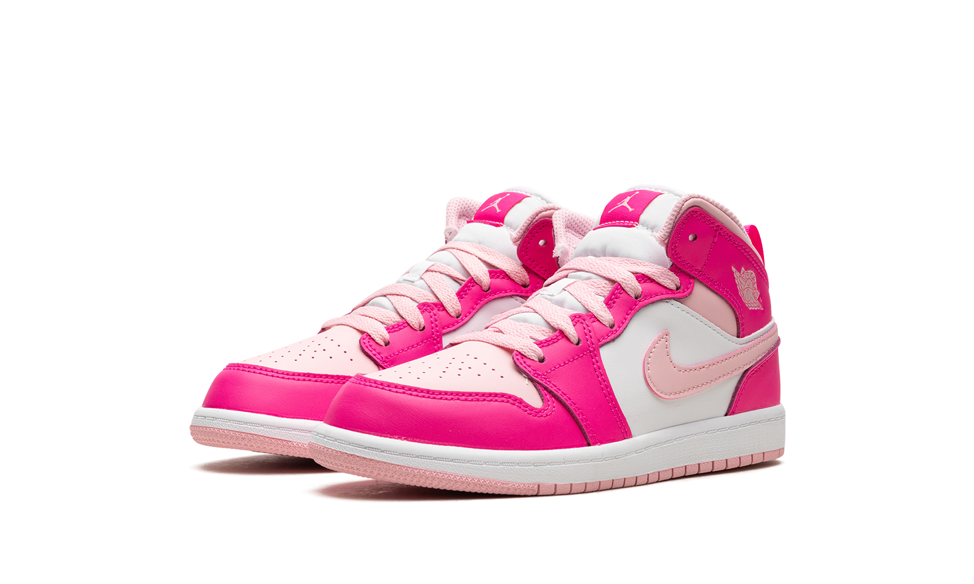 jordan 1 mid white fierce pink ps+FD8781-116+diagnol left view