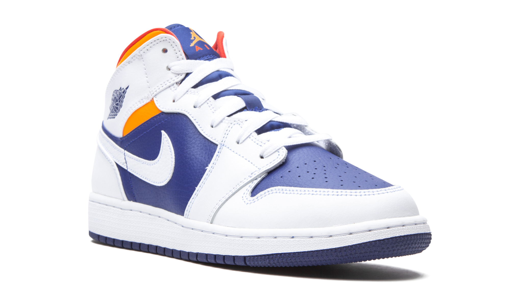 jordan 1 mid white laser orange deep royal blue gs+554725-131+diagnol right view