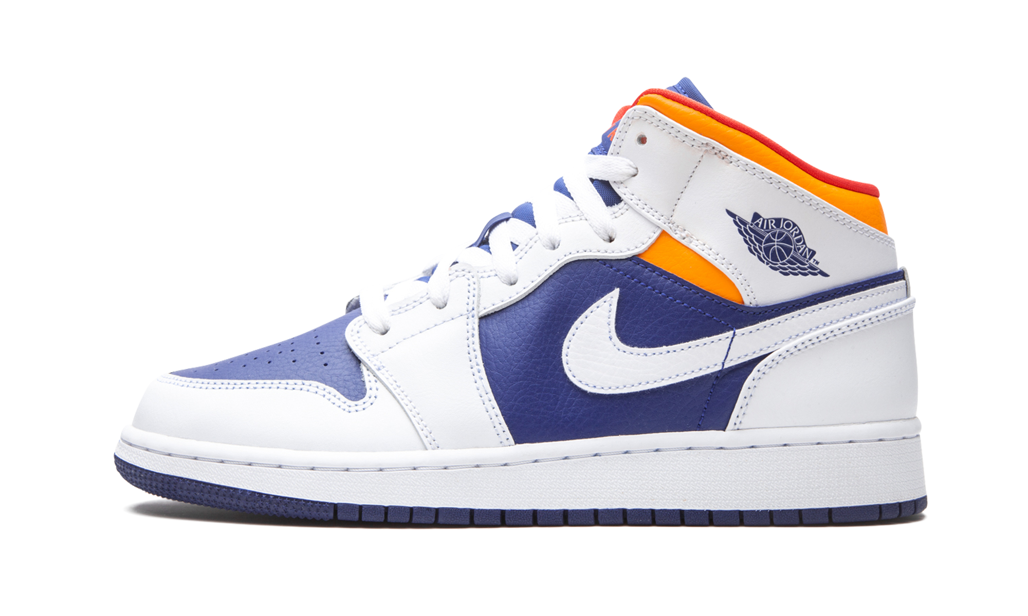 jordan 1 mid white laser orange deep royal blue gs+554725-131+diagnol right view 1