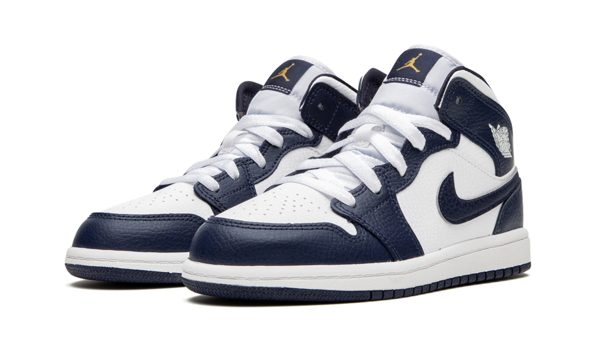 jordan 1 mid white metallic gold obsidian ps+640734-174+diagnol left view