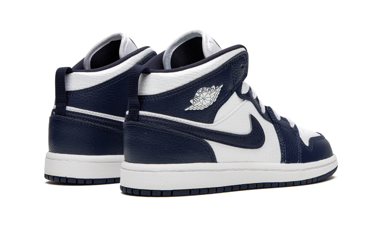 jordan 1 mid white metallic gold obsidian ps+640734-174+diagnol right behind view