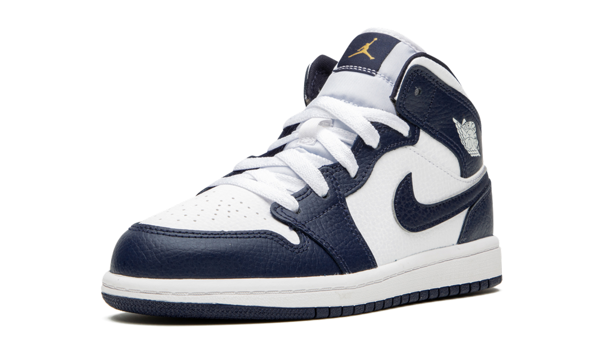 jordan 1 mid white metallic gold obsidian ps+640734-174+left diagnol single view
