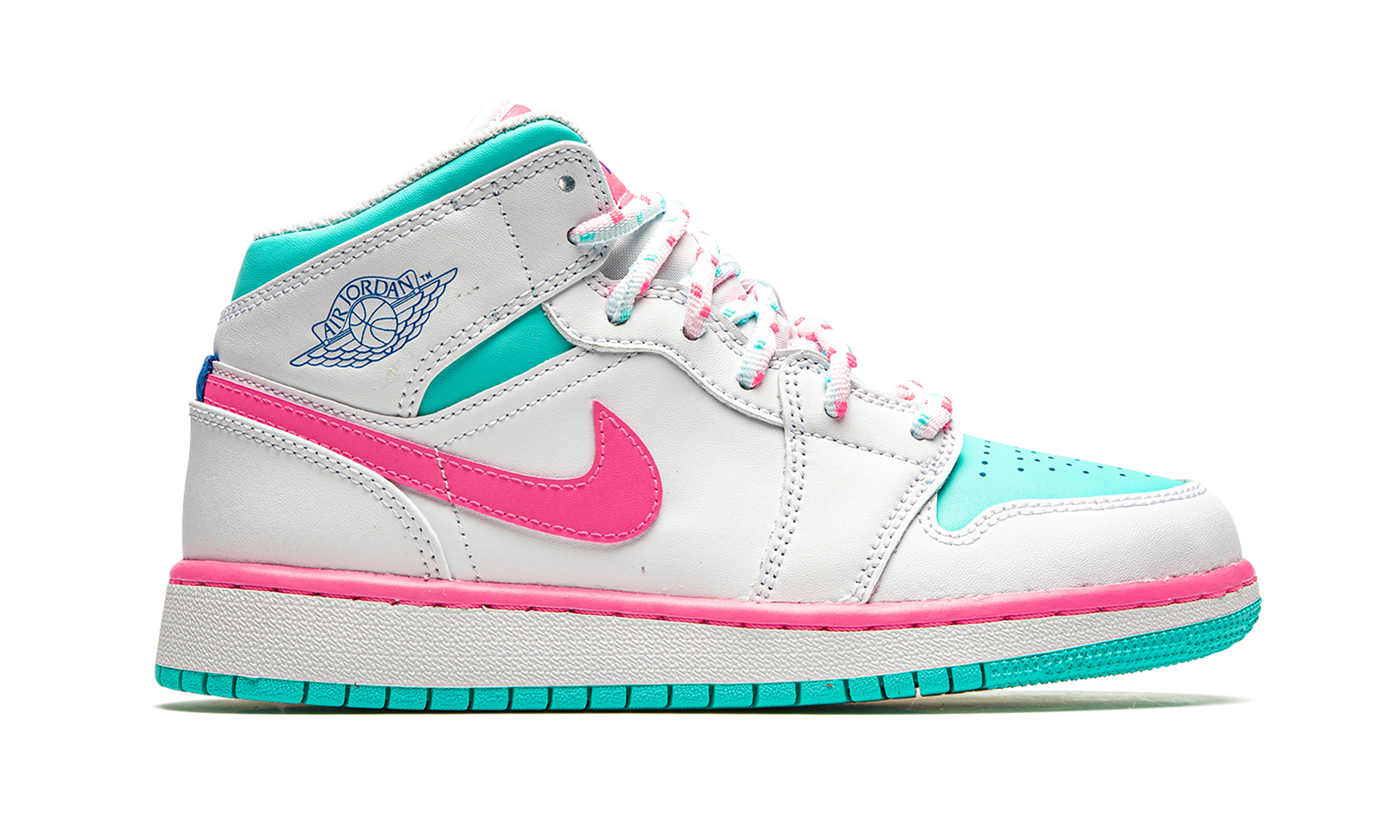 jordan 1 mid white pink green soar gs+555112-102+right view