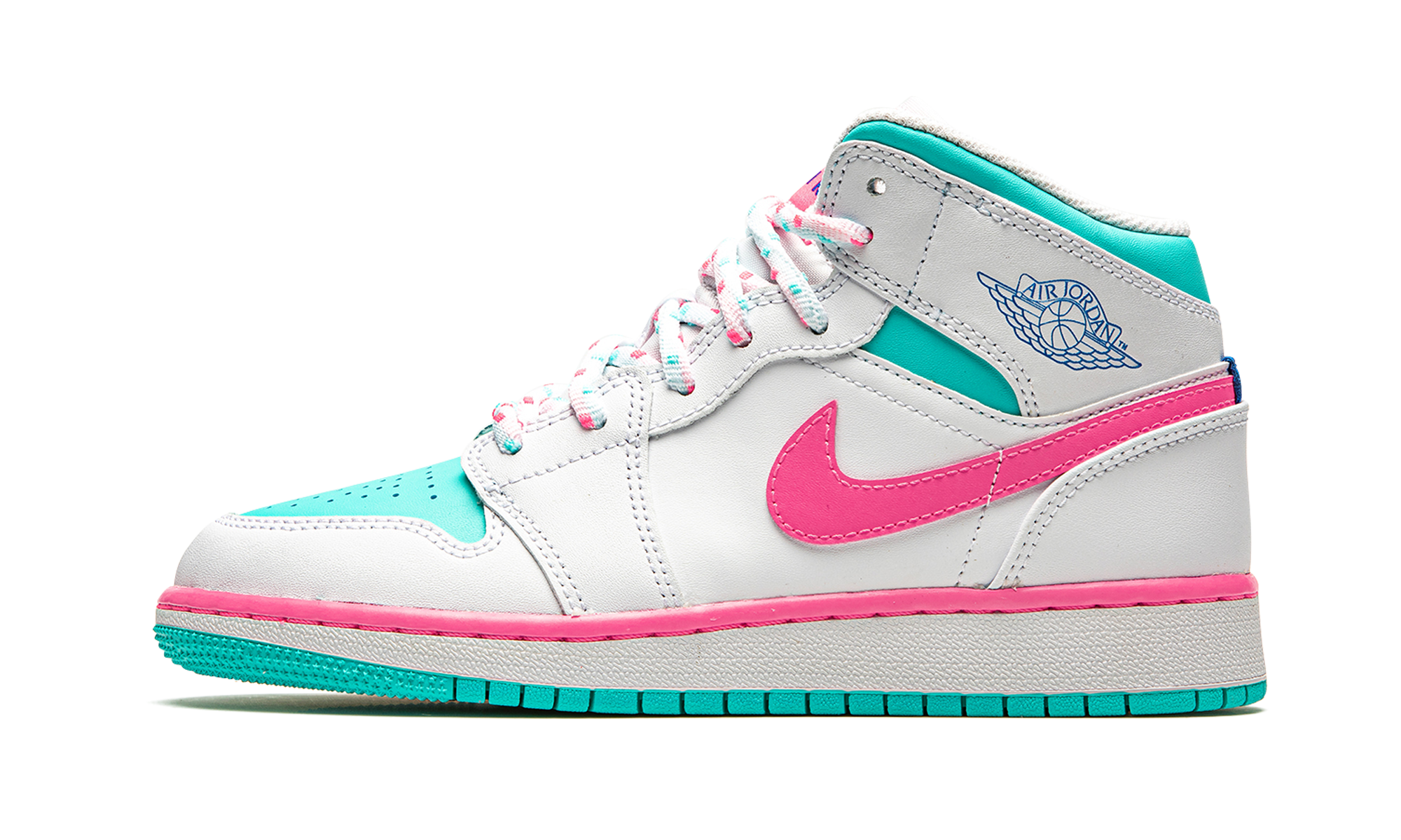 jordan 1 mid white pink green soar gs+555112-102+diagnol right view 1