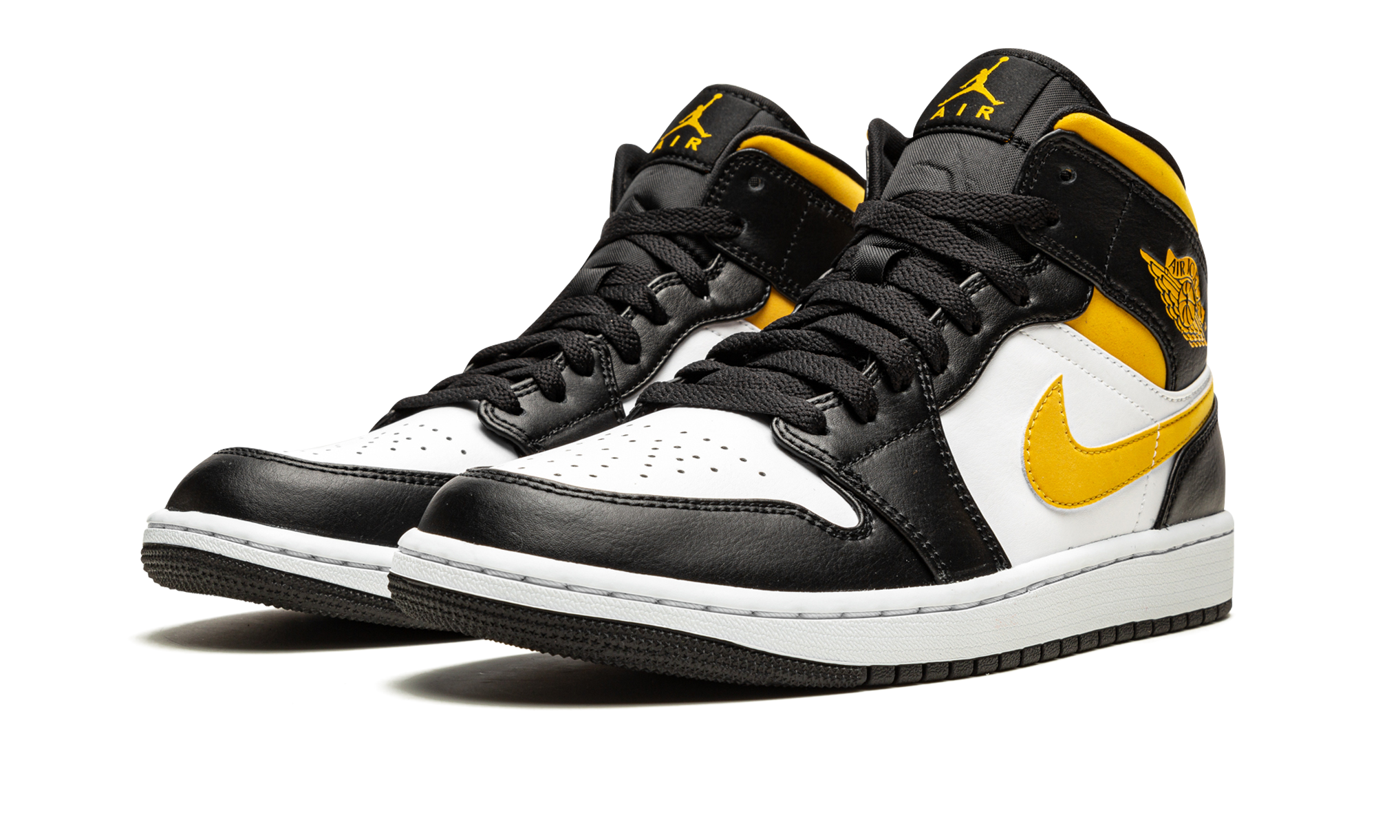 jordan 1 mid white pollen black+554724-177+diagnol left view