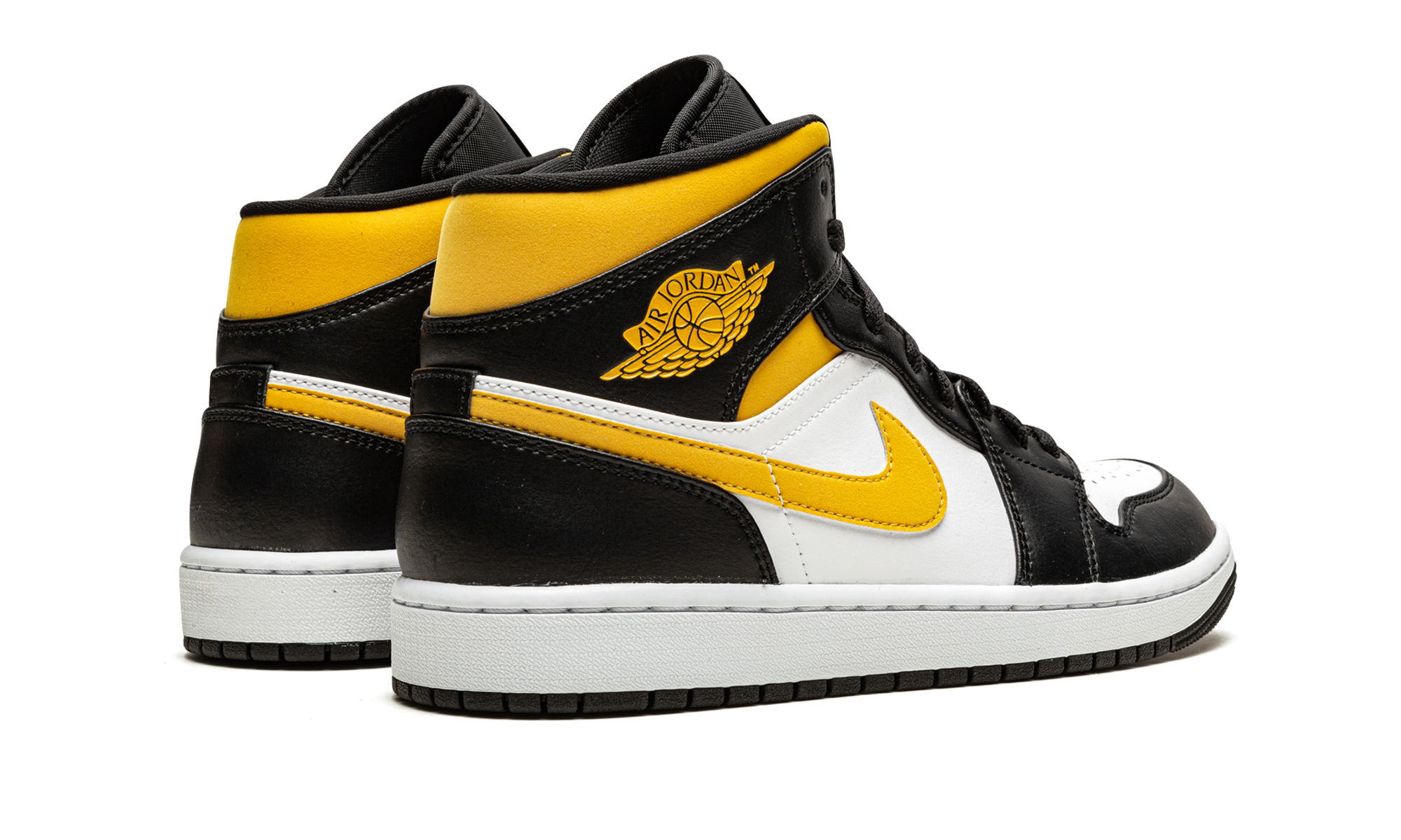 jordan 1 mid white pollen black+554724-177+diagnol right behind view
