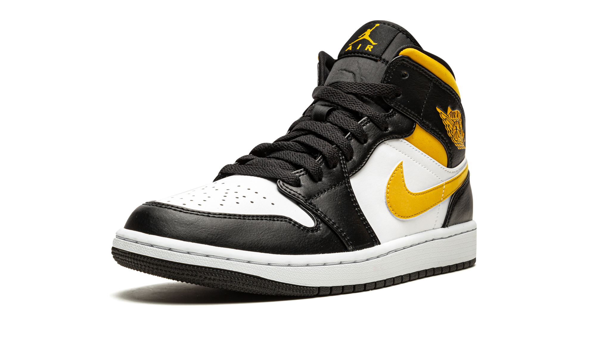 jordan 1 mid white pollen black+554724-177+left diagnol single view