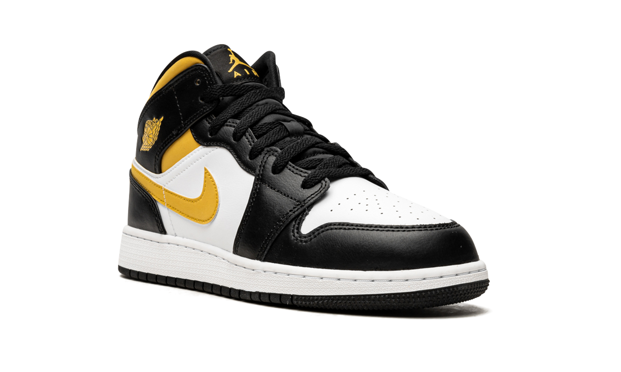 jordan 1 mid white pollen black gs+554725-177+diagnol right view