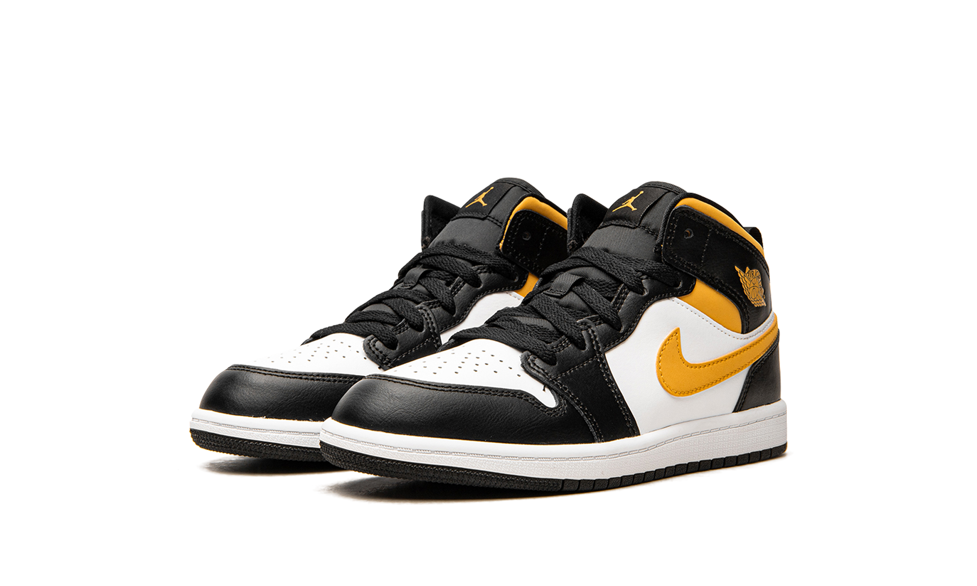 jordan 1 mid white pollen black ps+640734-177+diagnol left view
