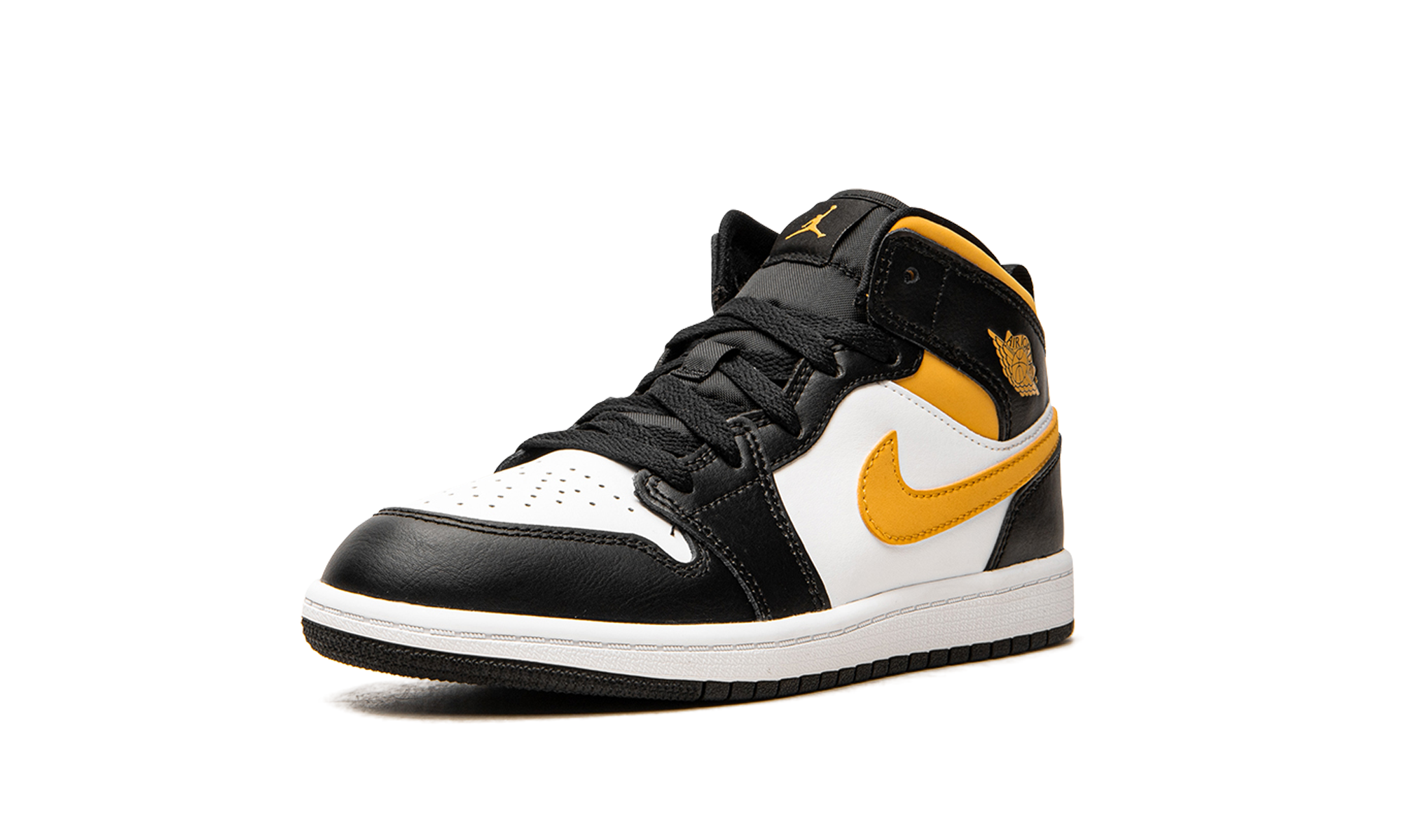jordan 1 mid white pollen black ps+640734-177+left diagnol single view