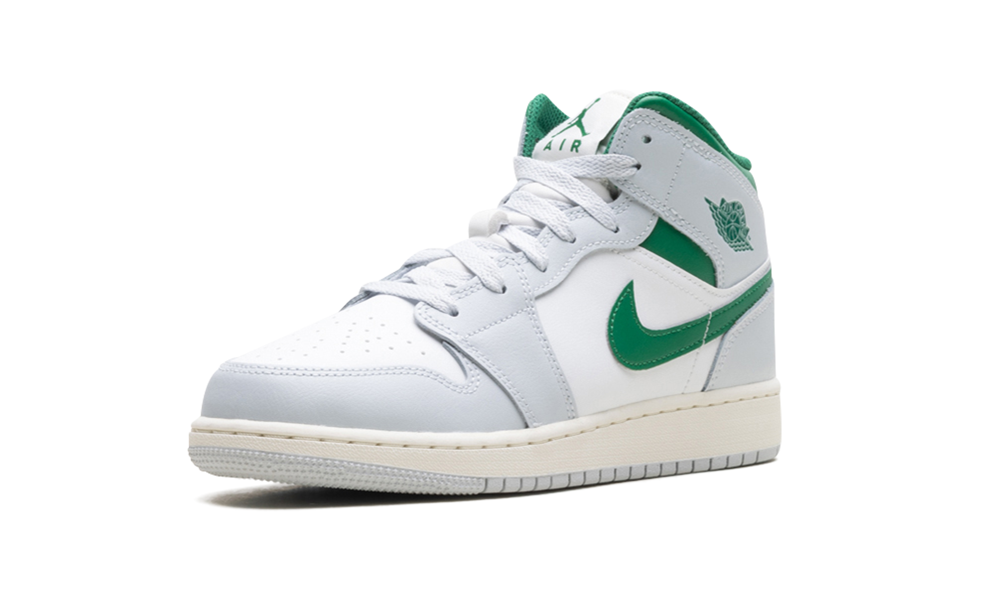 jordan 1 mid white pure platinum pine green gs+DQ8423-142+left diagnol single view