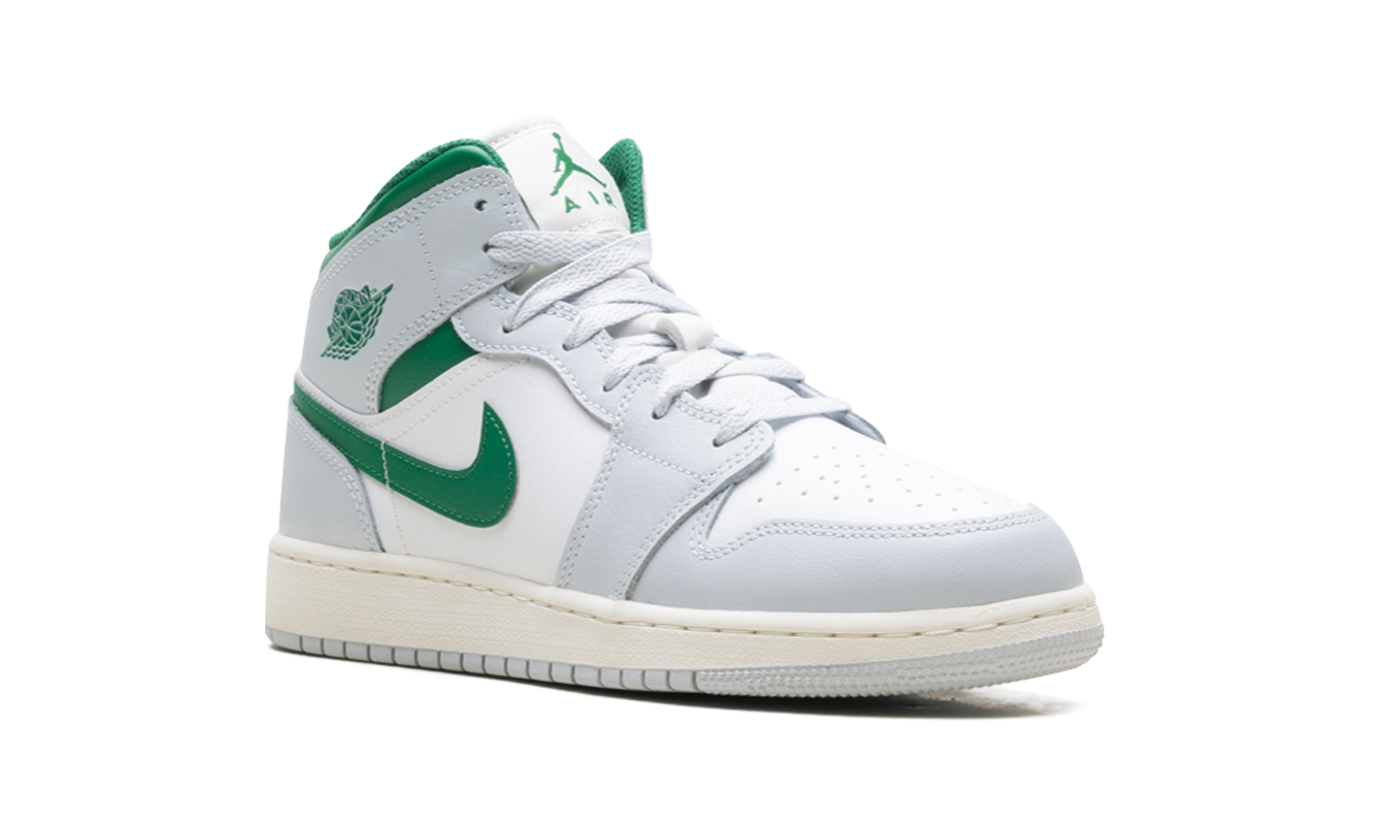 jordan 1 mid white pure platinum pine green gs+DQ8423-142+diagnol right view