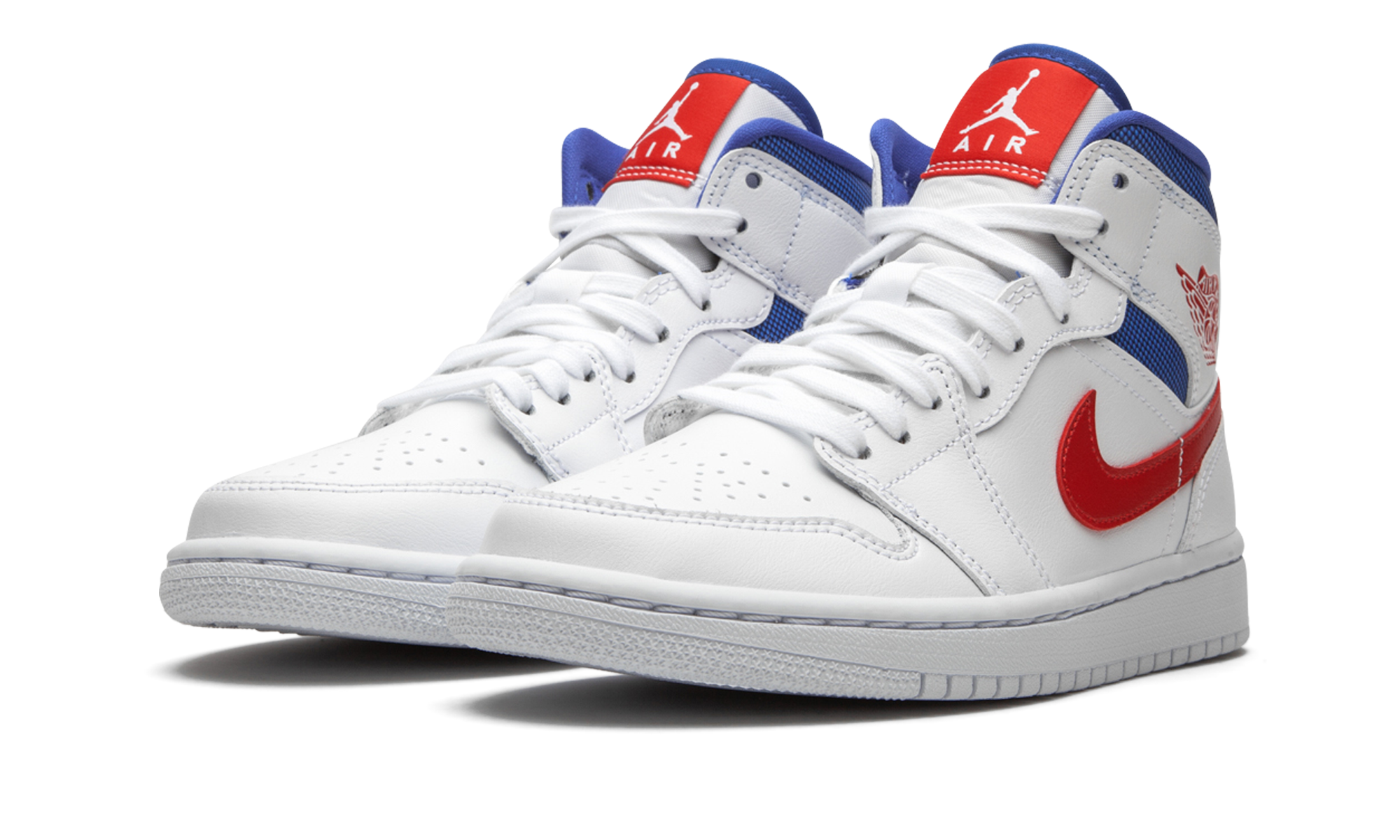 jordan 1 mid white red royal women s+BQ6472-164+diagnol left view