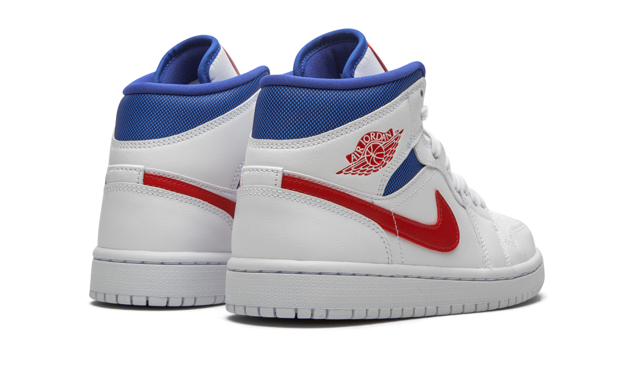 jordan 1 mid white red royal women s+BQ6472-164+diagnol right behind view