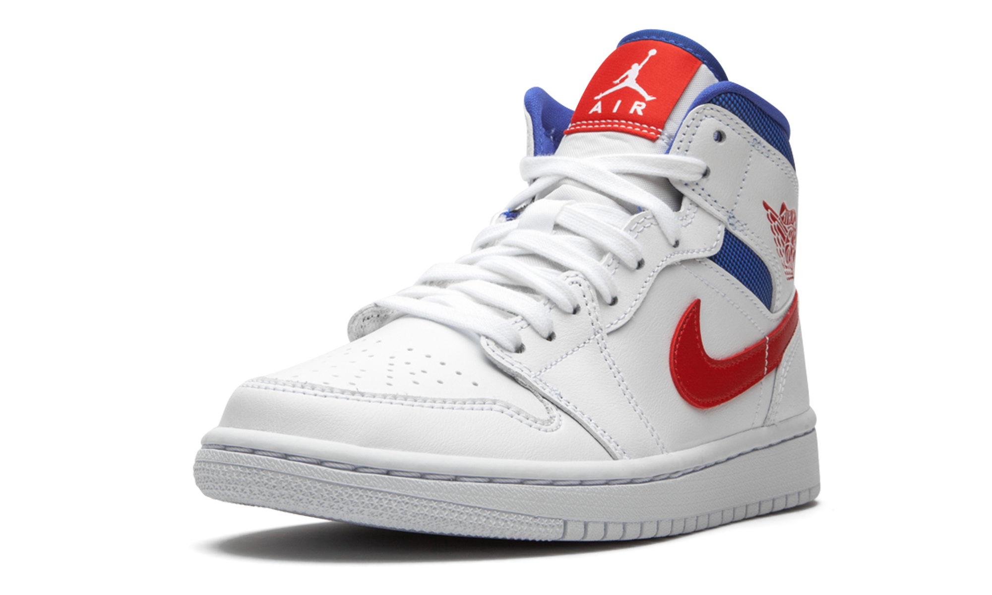 jordan 1 mid white red royal women s+BQ6472-164+left diagnol single view