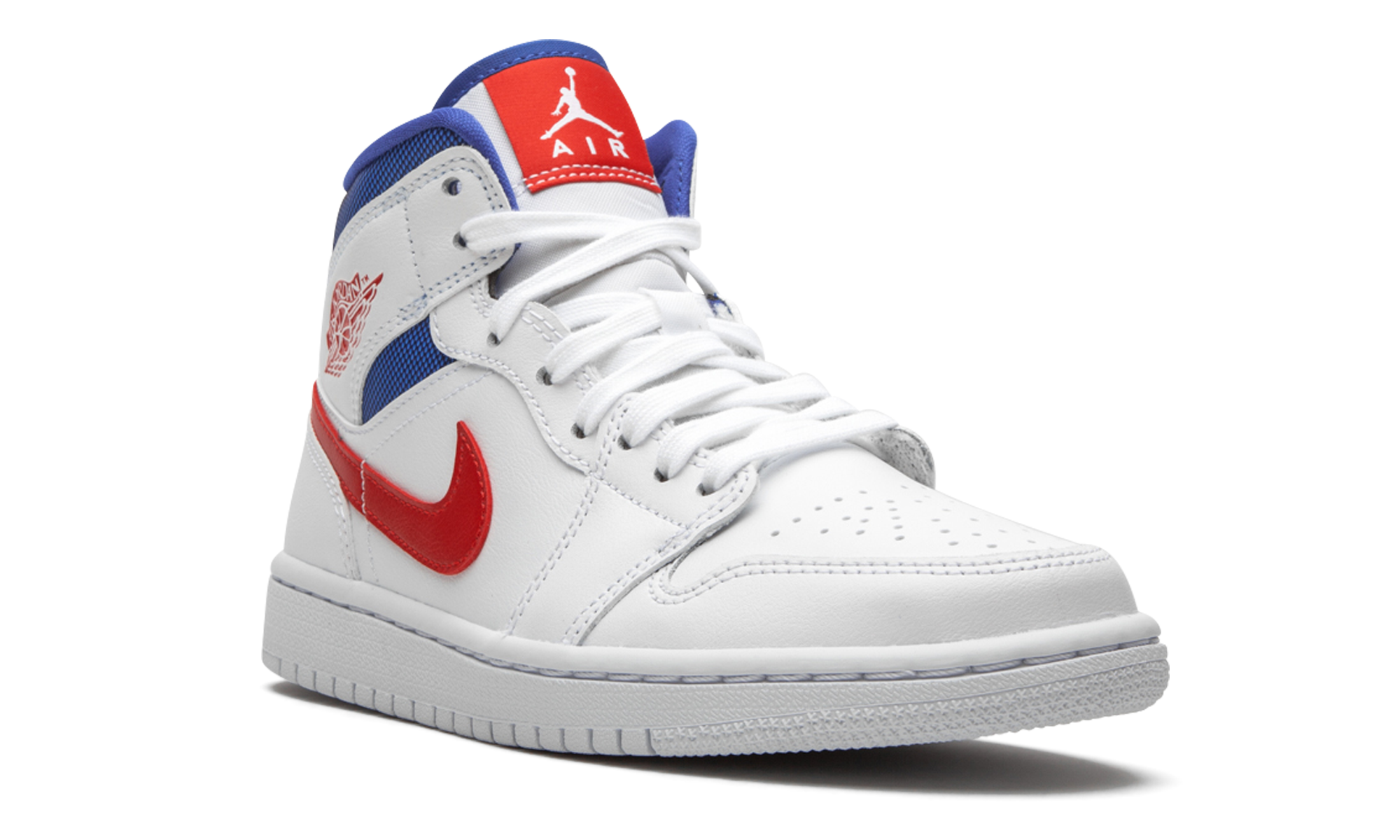 jordan 1 mid white red royal women s+BQ6472-164+diagnol right view