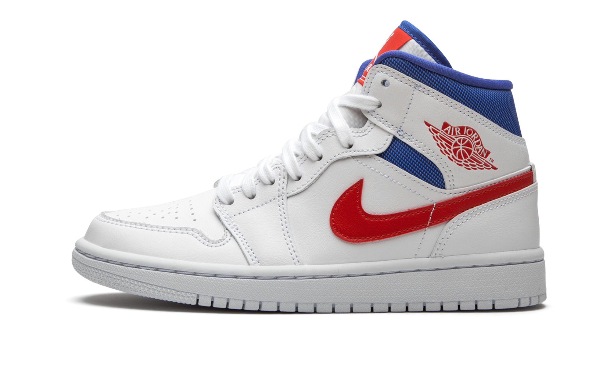 jordan 1 mid white red royal women s+BQ6472-164+diagnol right view 1
