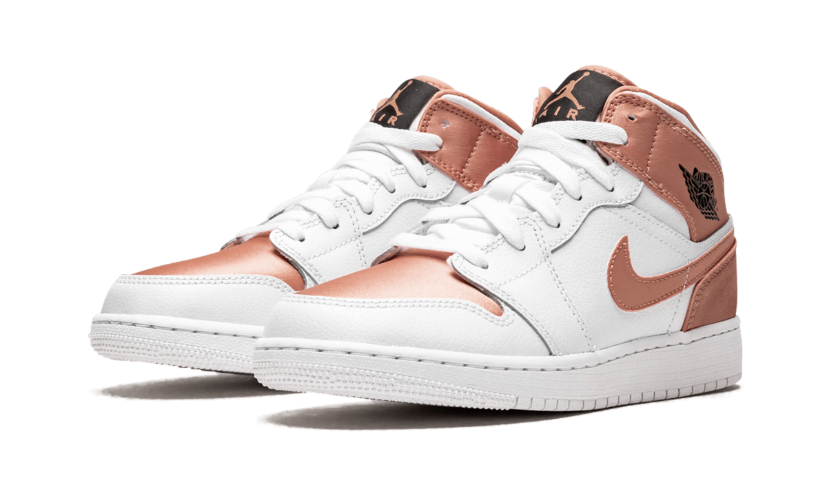 jordan 1 mid white rose gold gs+555112-190+diagnol left view