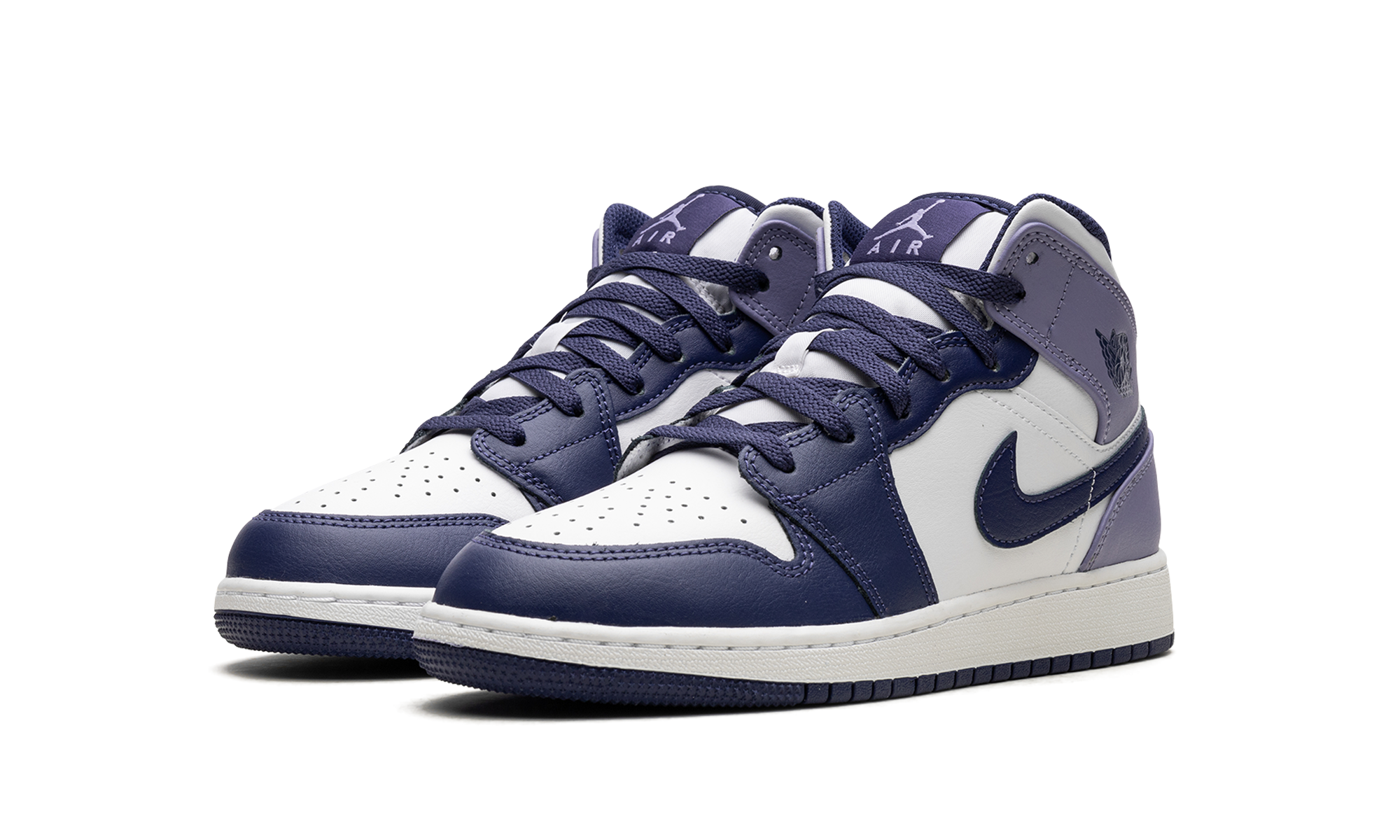jordan 1 mid white sky j purple gs+DQ8423-515+diagnol left view
