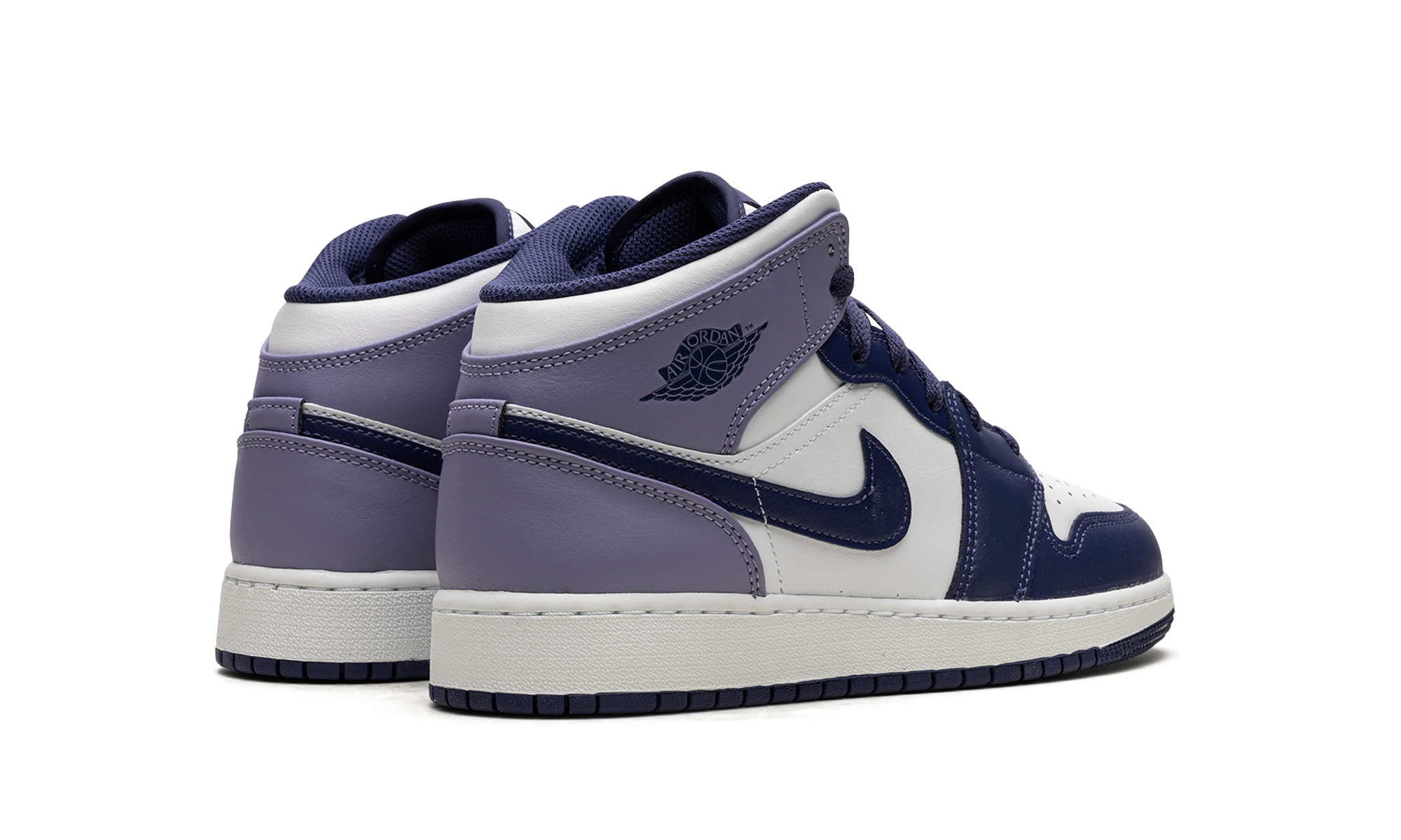 jordan 1 mid white sky j purple gs+DQ8423-515+diagnol right behind view