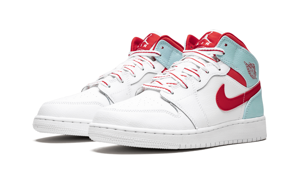 jordan 1 mid white topaz mist gs+555112-104+diagnol left view