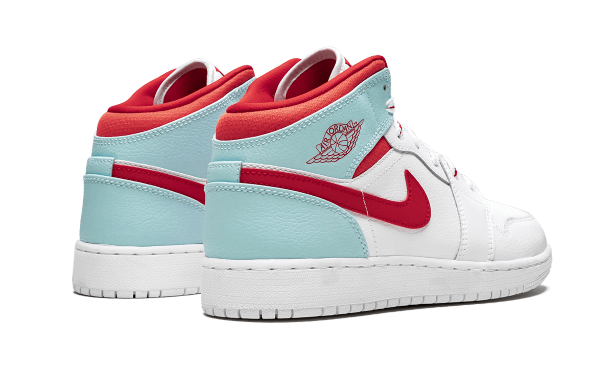 jordan 1 mid white topaz mist gs+555112-104+diagnol right behind view
