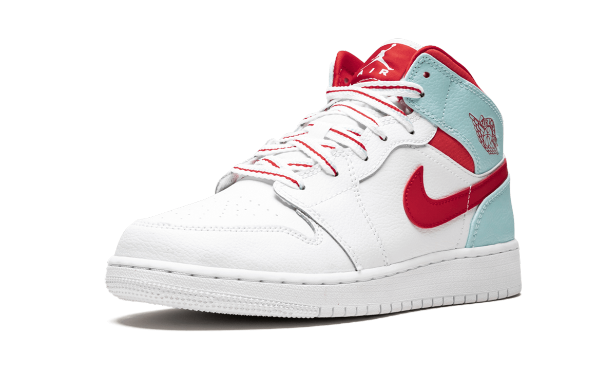 jordan 1 mid white topaz mist gs+555112-104+left diagnol single view