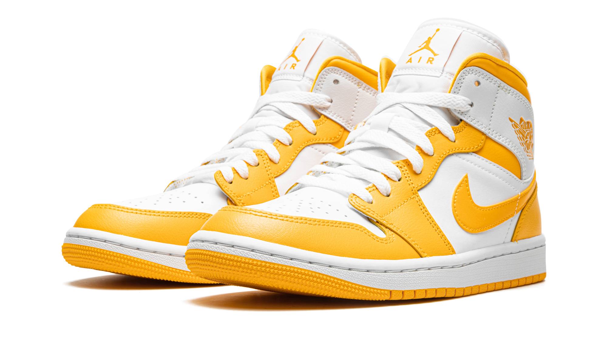 jordan 1 mid white university gold women s+BQ6472-117+diagnol left view