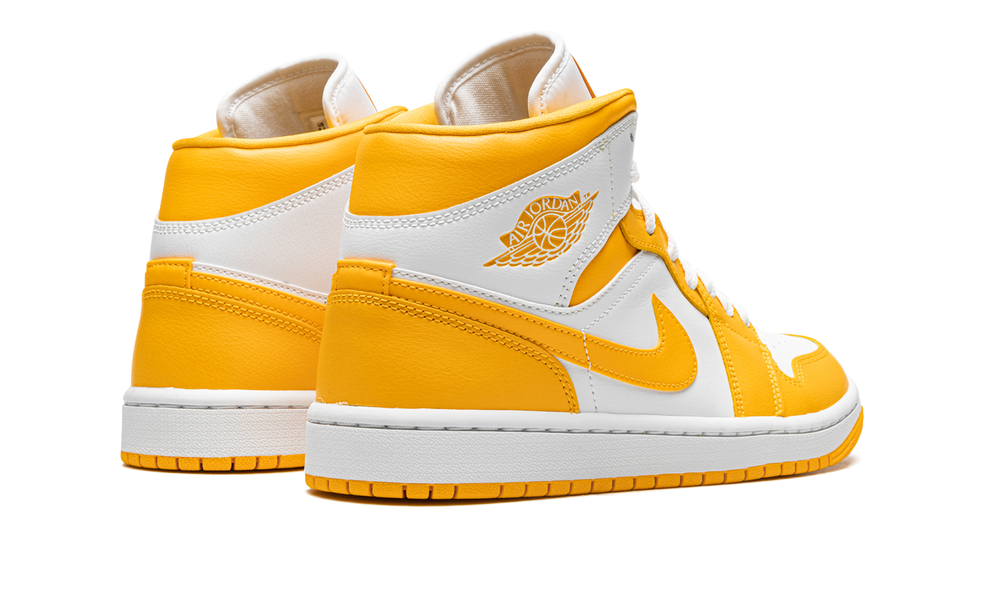 jordan 1 mid white university gold women s+BQ6472-117+diagnol right behind view