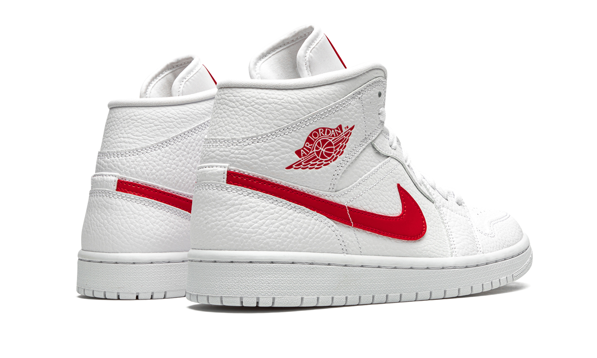 jordan 1 mid white university red women s+BQ6472-106+diagnol right behind view