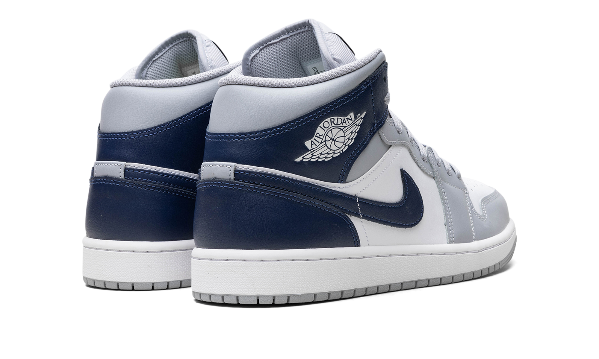 jordan 1 mid wolf grey midnight navy+DQ8426-104+diagnol left view