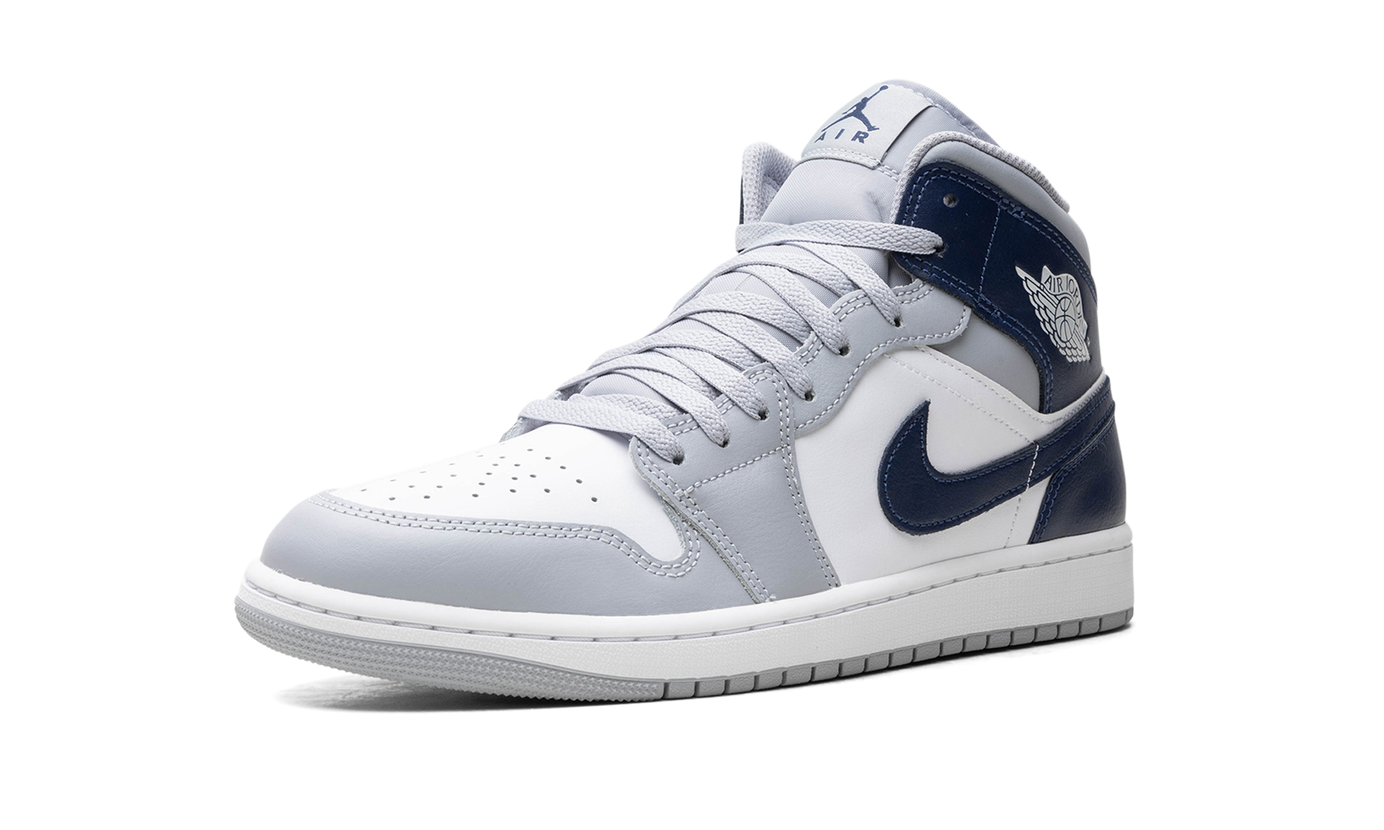 jordan 1 mid wolf grey midnight navy+DQ8426-104+diagnol right behind view